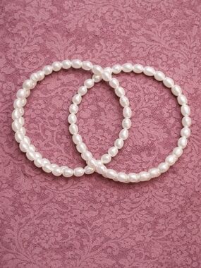 White Freshwater Rice Pearl Wrap Bracelets - Set of 2